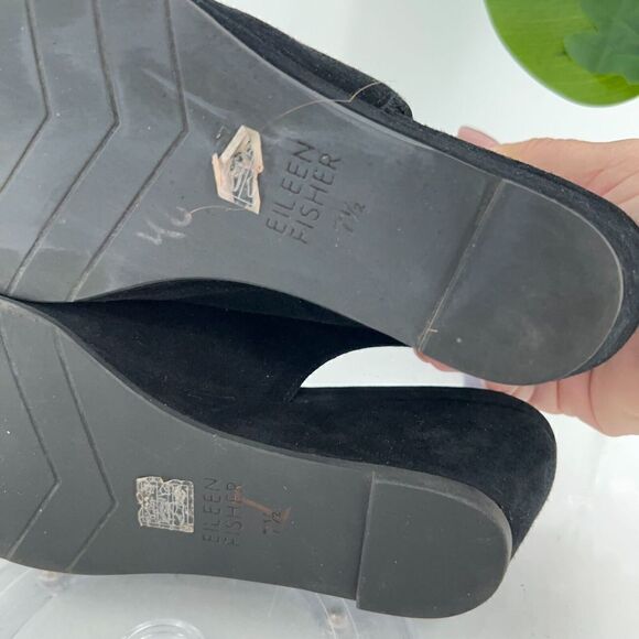 Eileen Fisher Women's Clay Sandal Size 7.5 Wedge Heel Slingback Black Leather - Picture 4 of 13